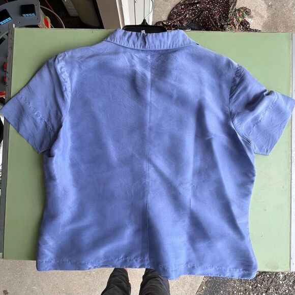 Kathy Ireland Essentials Silk Dupion Shirt XL – Periwinkle Blue Short Sleeve Blo - Picture 7 of 8